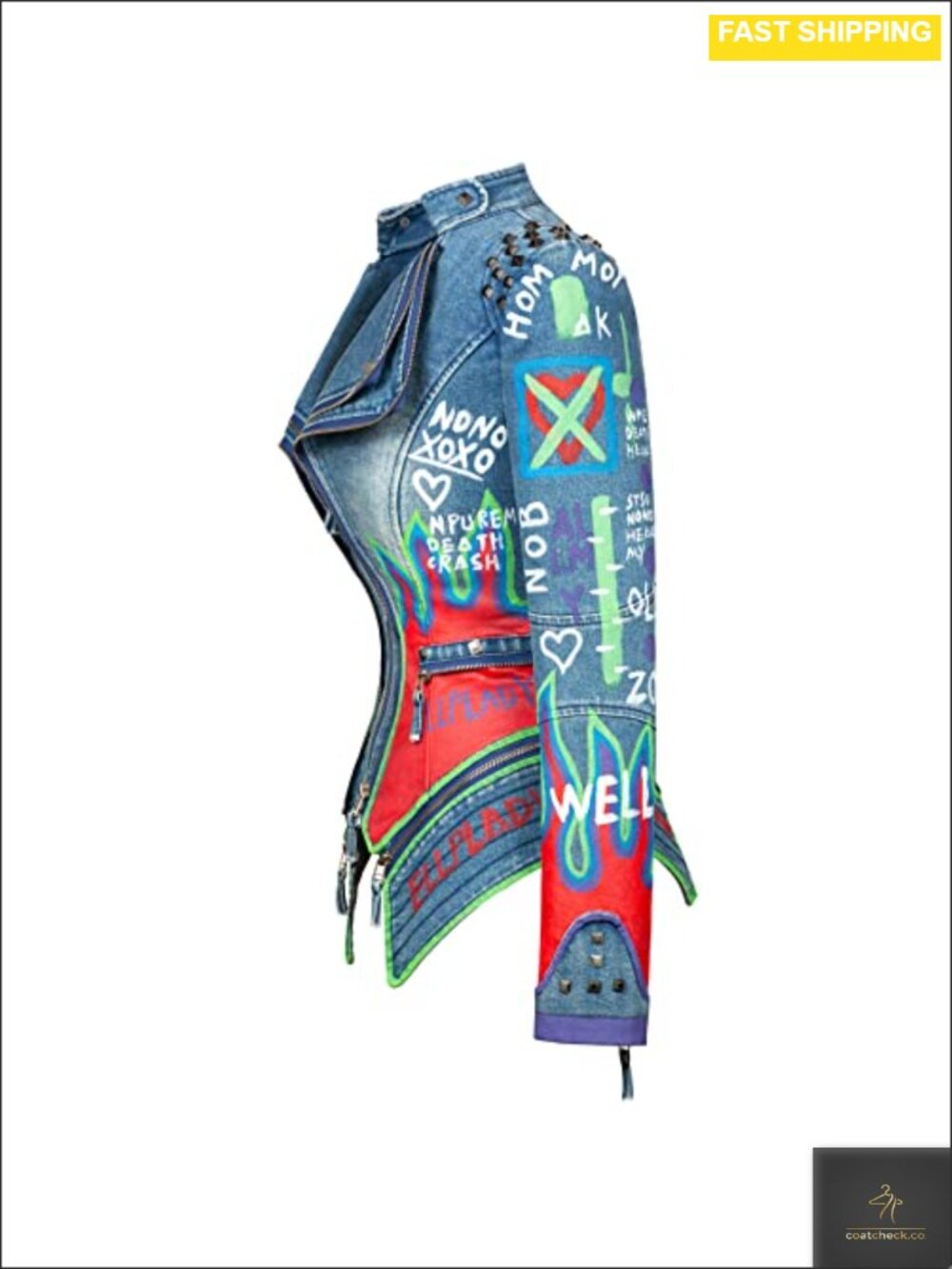 Faux Leather Floral Embroidered Moto Jacket Short Slim Punk Coat